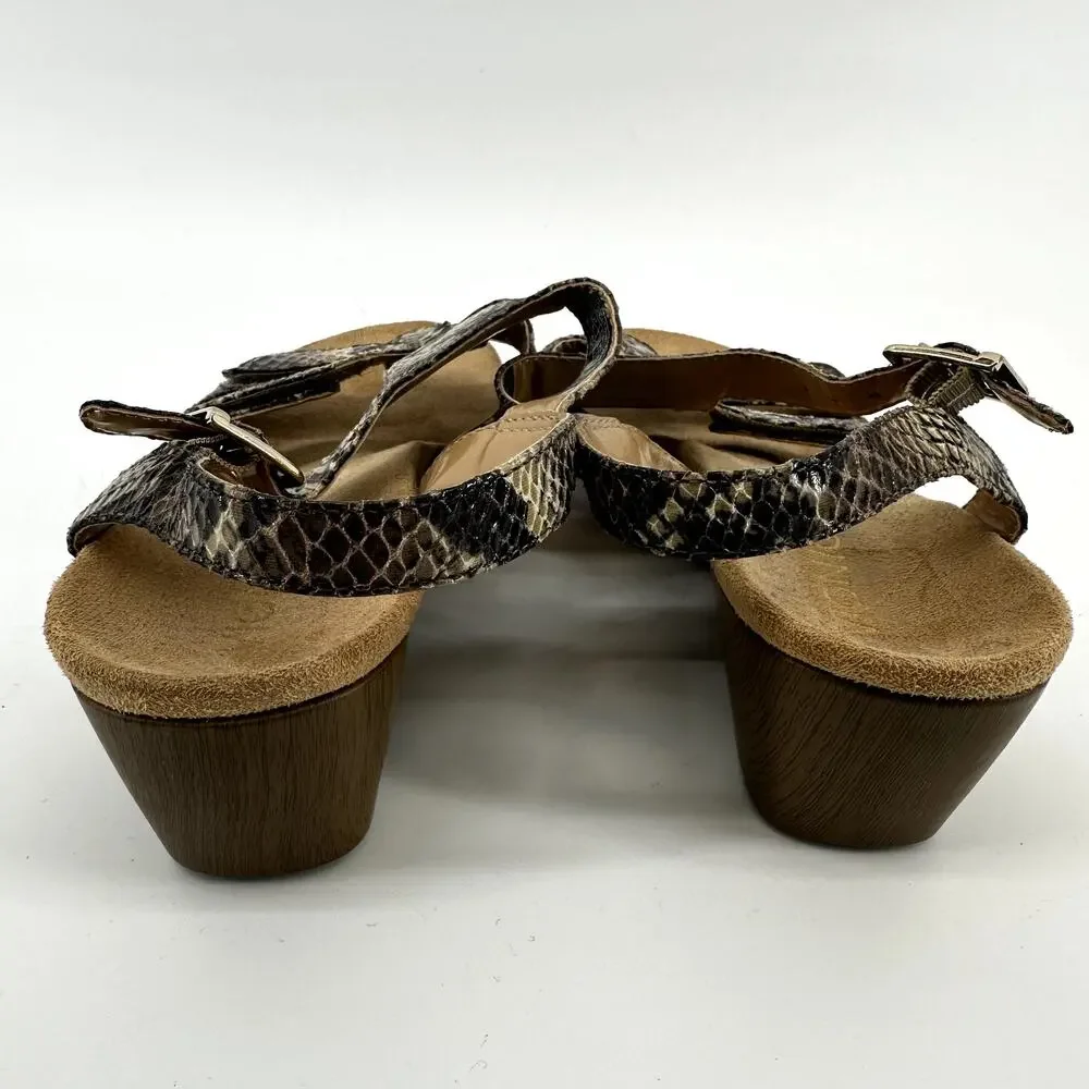 Vionic Glenda Orthaheel Sandals Snakeskin Strappy Wedge Leather Brown Black US 8